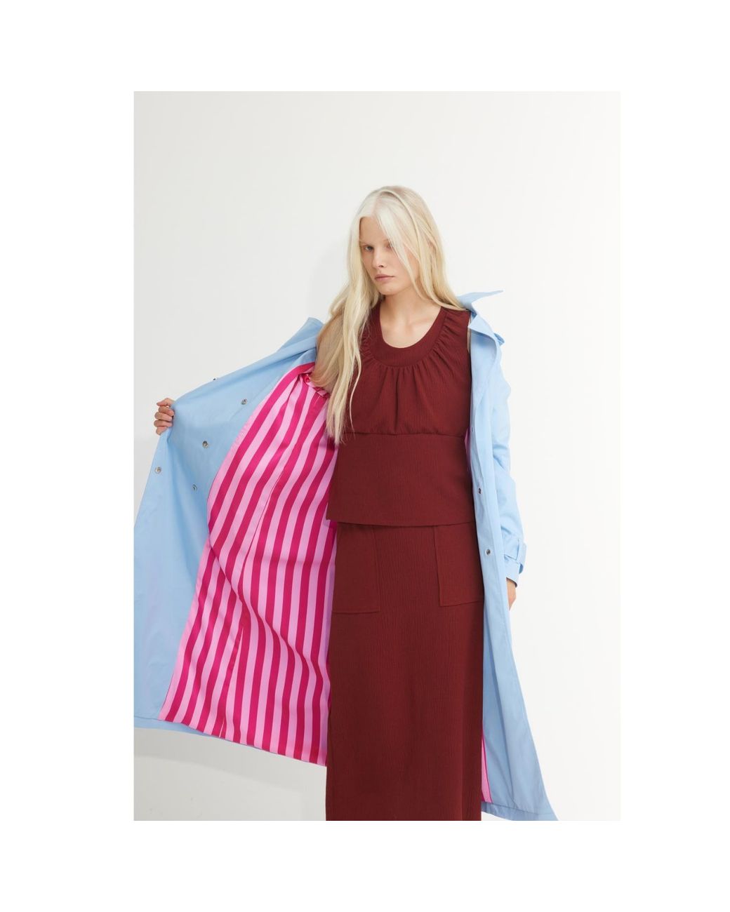 Julia Allert Blue Belted Classic Longline Trench Coat – Light