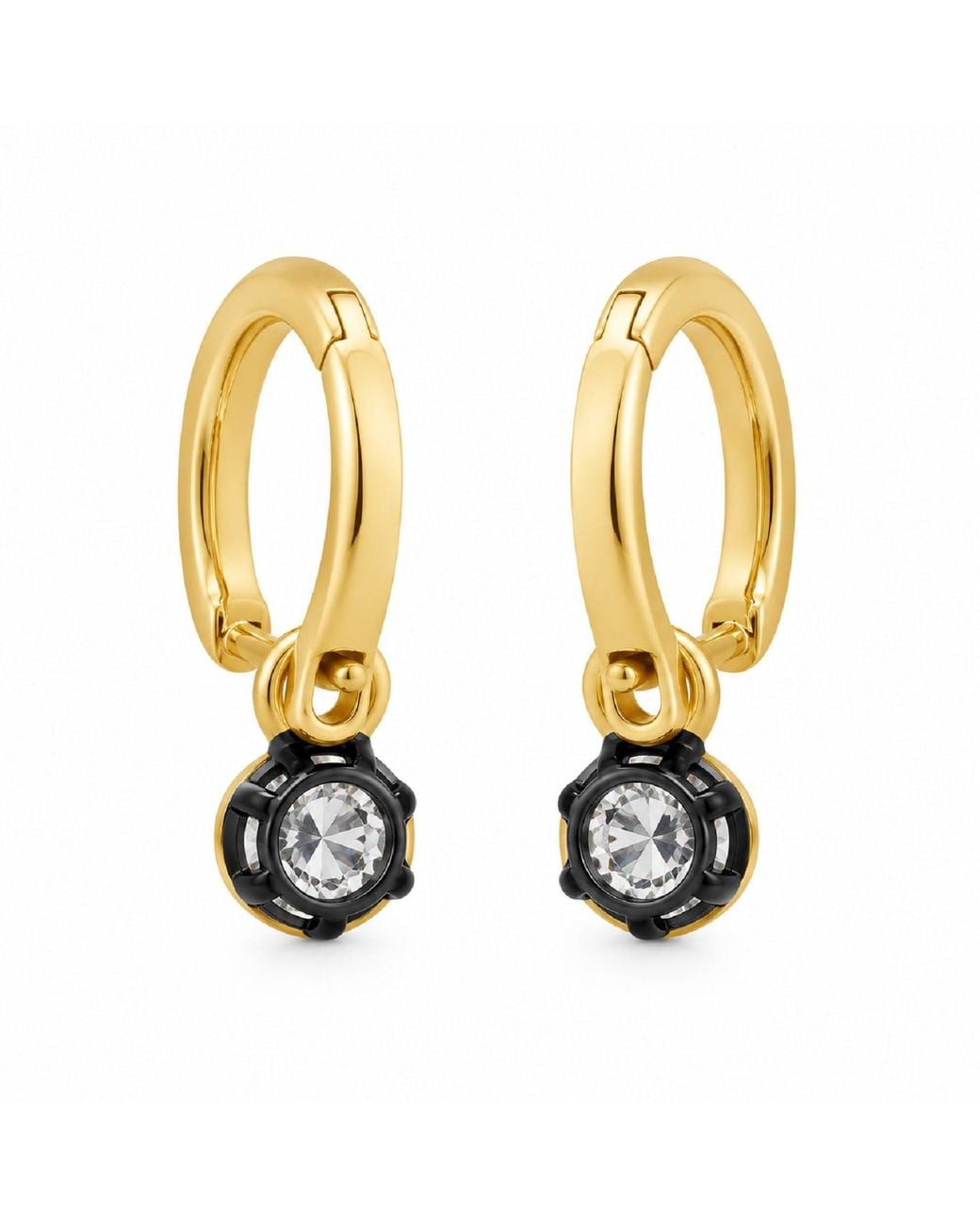 Artisan Metallic 14K Diamond Solitaire Drop Hoop Earrings