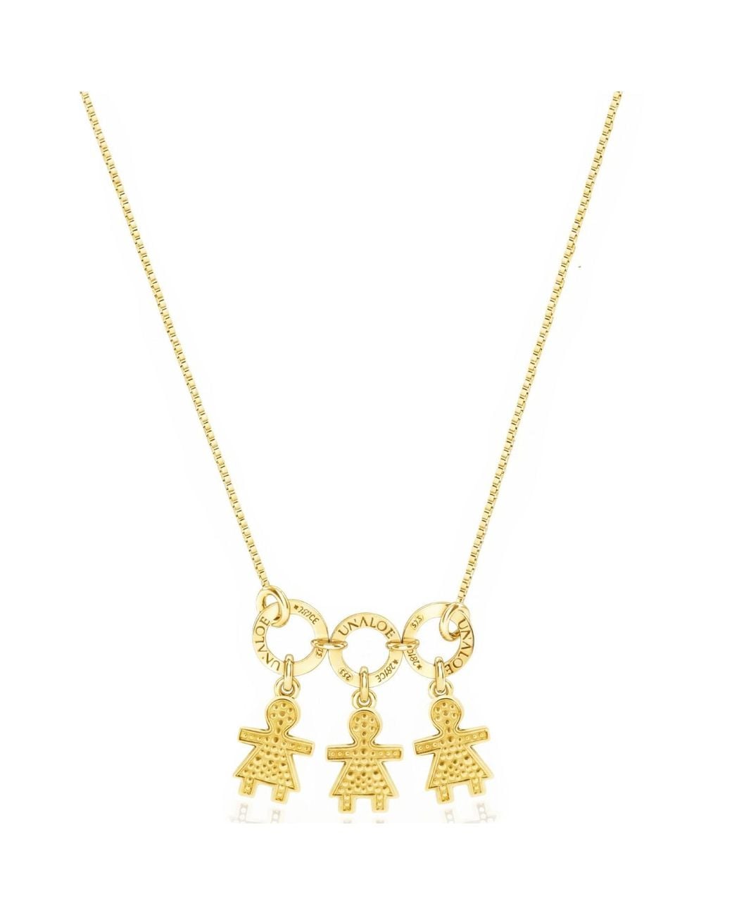Unaloe Metallic Vermeil Necklace With Three Girl Star Charms – Pavé Child Silhouette Pendants, Personalised Family Keepsake Jewellery