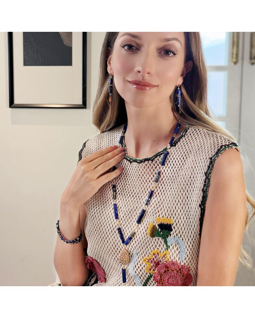 Farra Brown Lapis Y Shape With Tassel Necklace