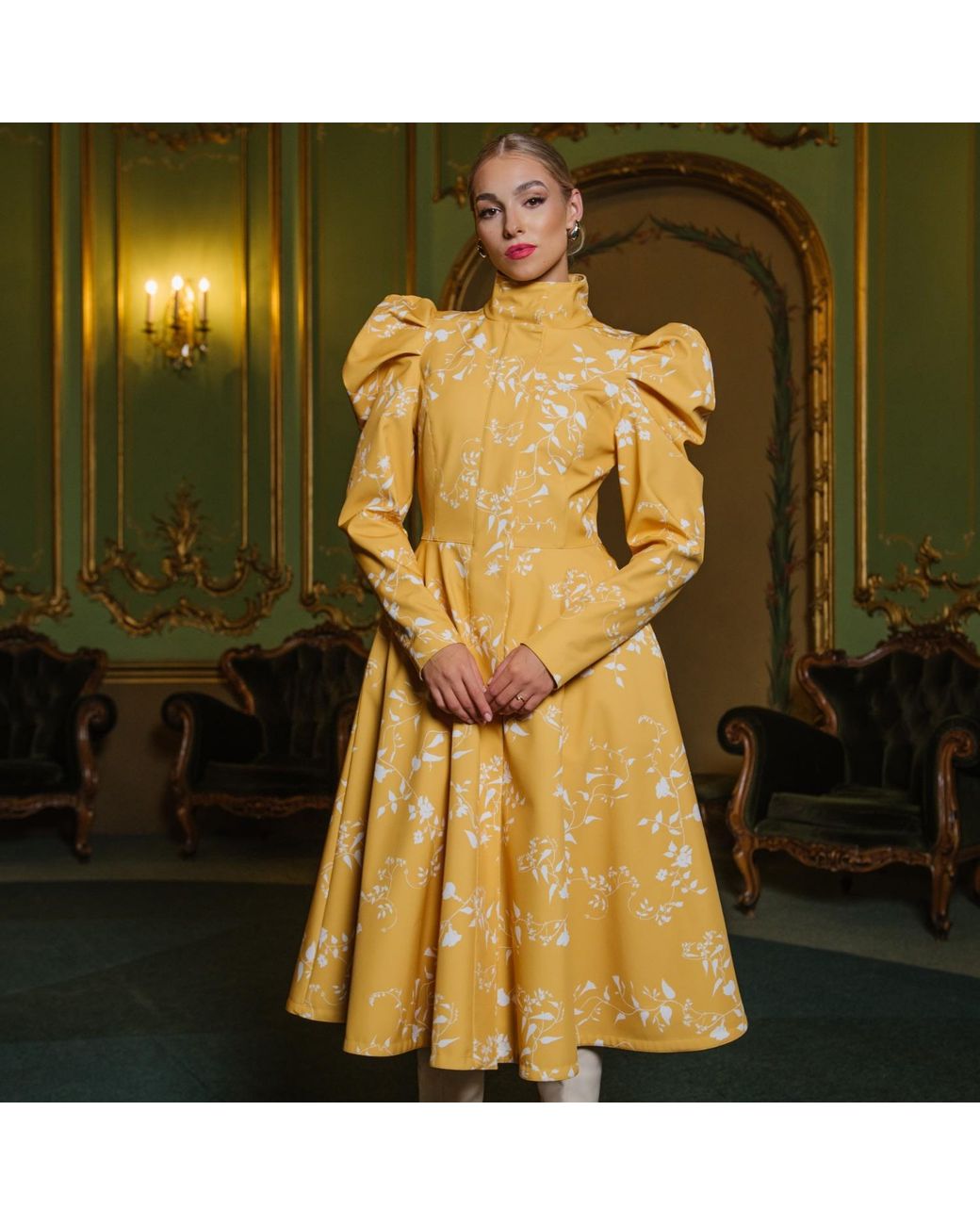 RainSisters Metallic Coat With Balloon-Styled Sleeves And Floral Print: Majestic