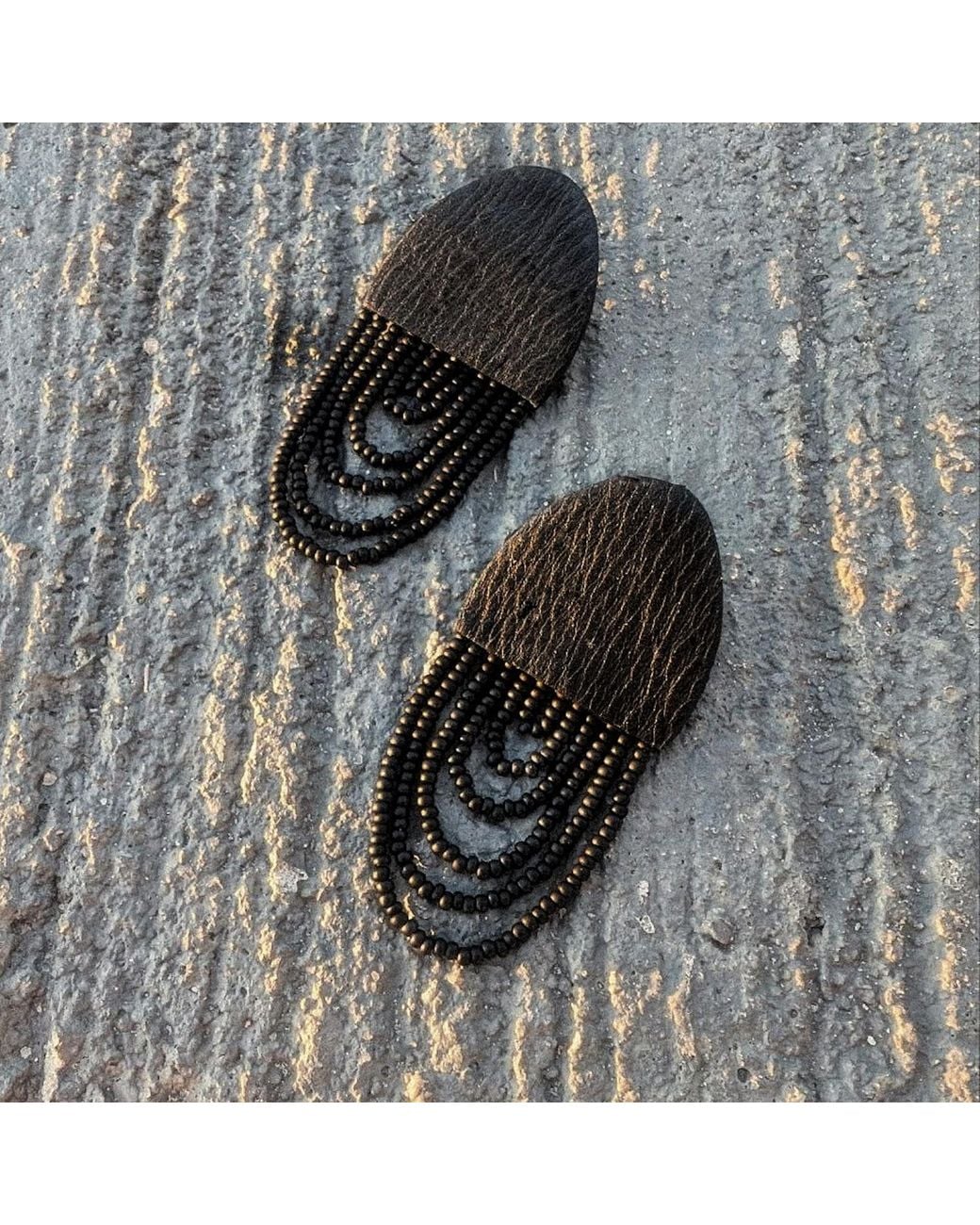 WAIWAI Black Aura Glass Bead Leather Earrings