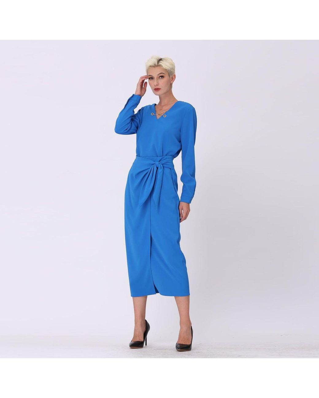 Smart and Joy Blue Wrap Skirt Tied On Side