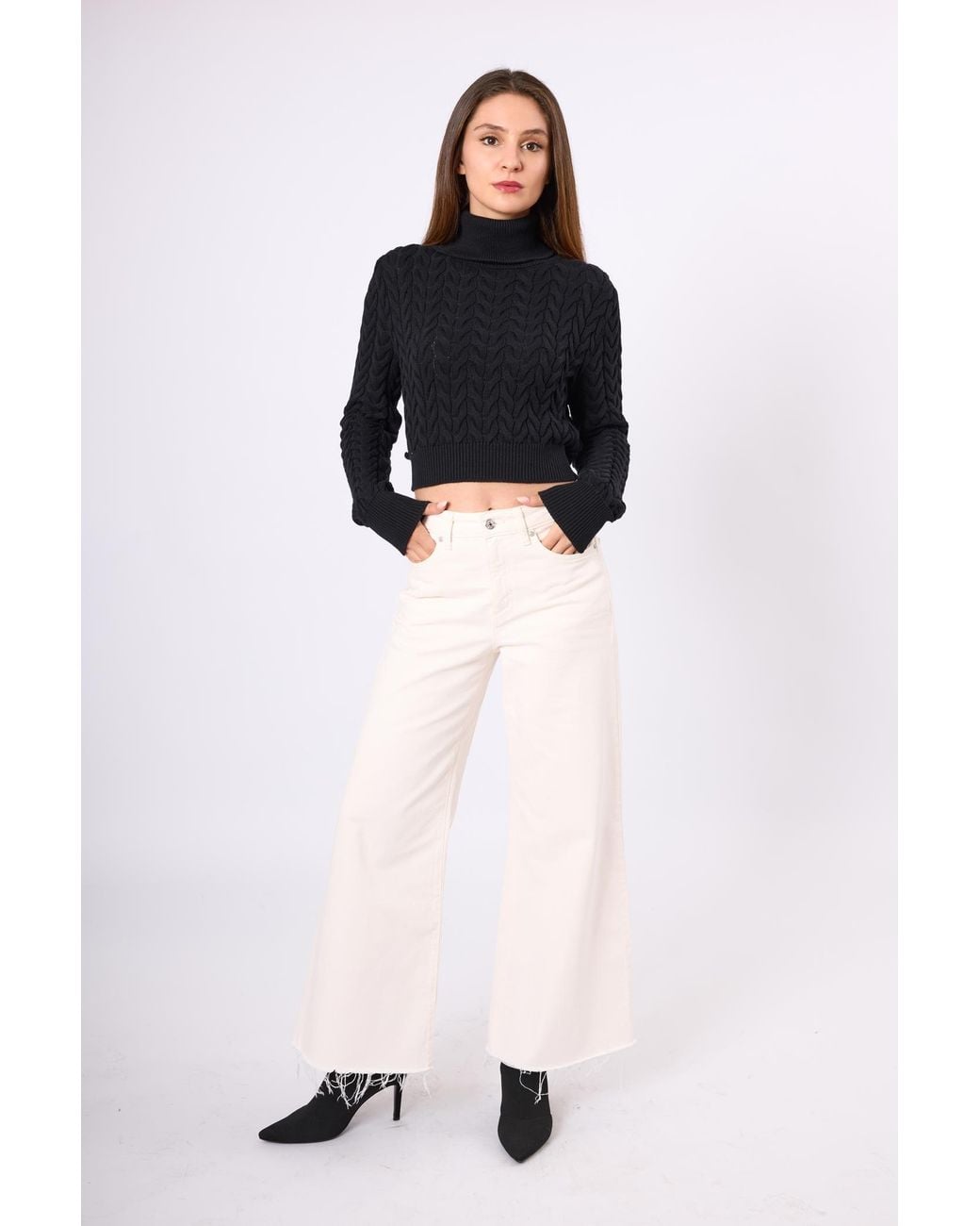 Peraluna Black Scarlett Cable Knit Crop Jumper