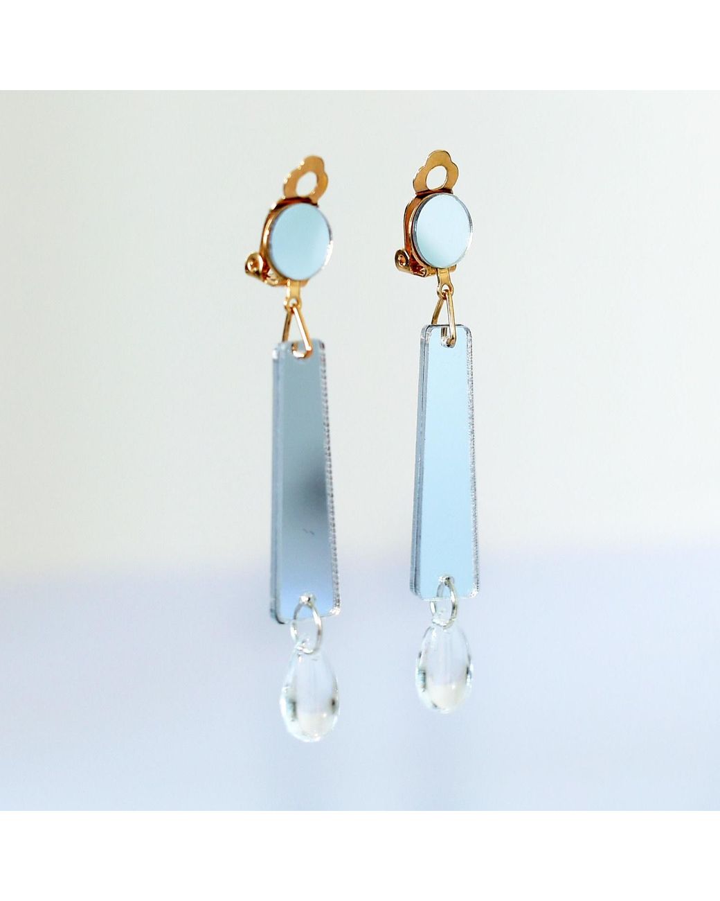 Laura Daili Blue Neutrals Luminous Geometry Clip On Earrings