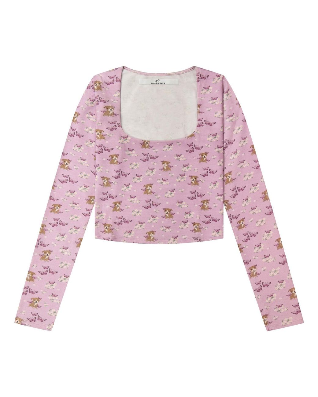 Cloud Haven Purple Long Sleeve Tan Pit Bull Square Neck Tee