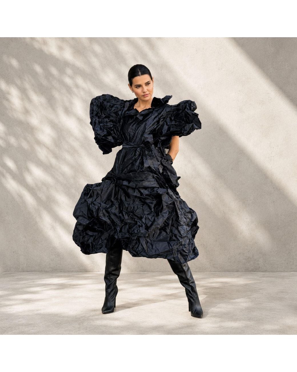 Miro Misljen Black Noir Sculptural Couture Dress