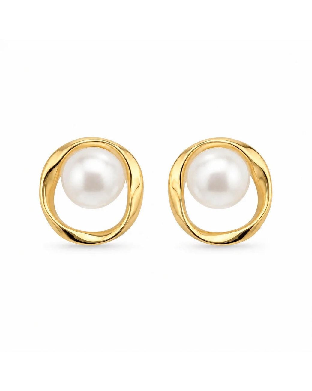 Angel Barocco Metallic Freshwater Pearl Organic Circle Stud Earrings