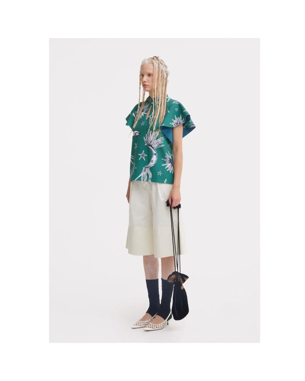 Julia Allert White Button Front Wide Leg Bermuda Shorts – Ivory