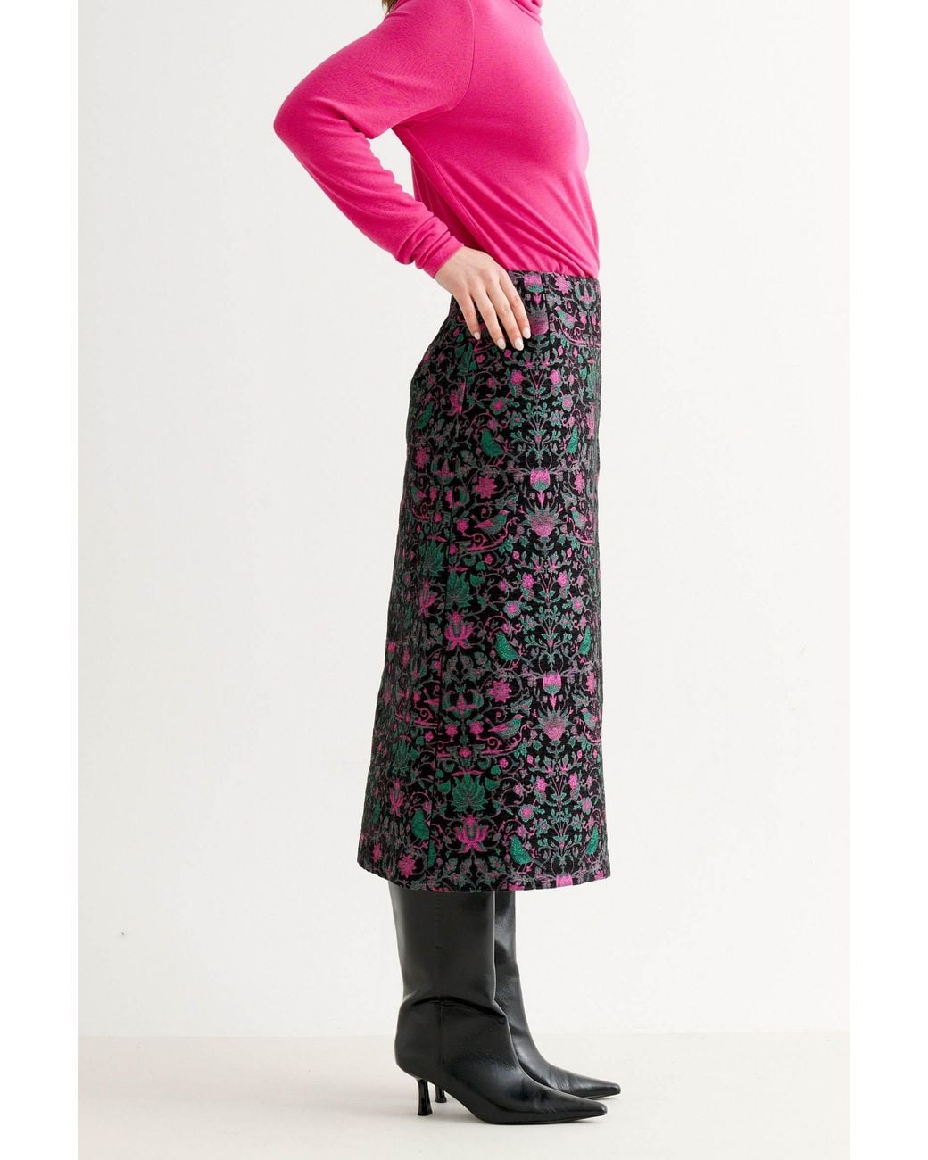 Louche Blue Buffy Belle Plume Jacquard Midi Skirt