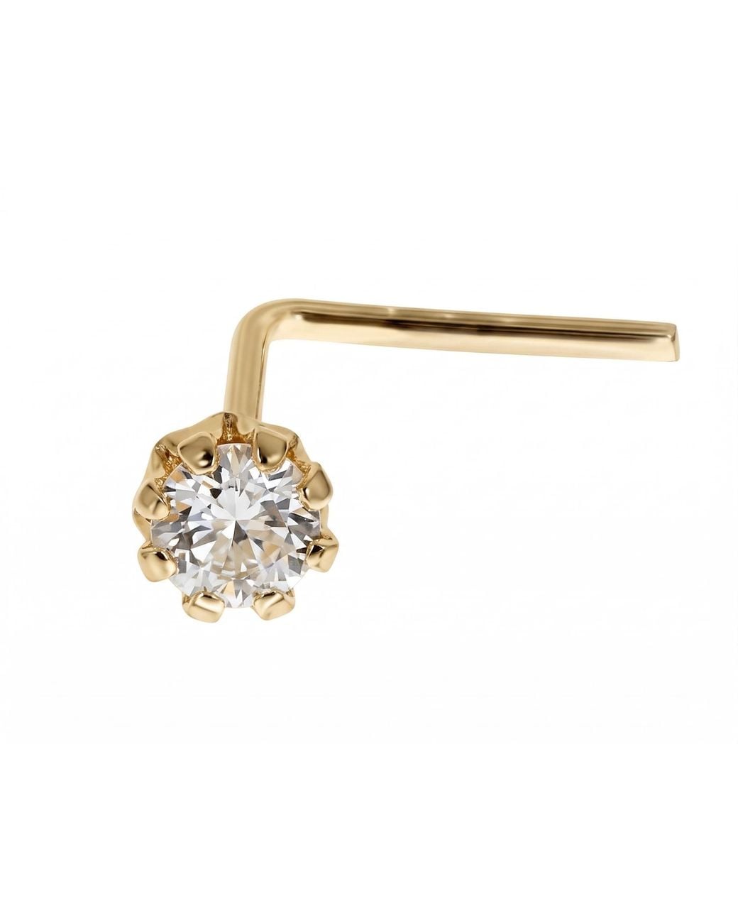 Zahav Jewelry Green 14K Solid 24G 1.5Mm Mint Cz L-Shape Nose Stud