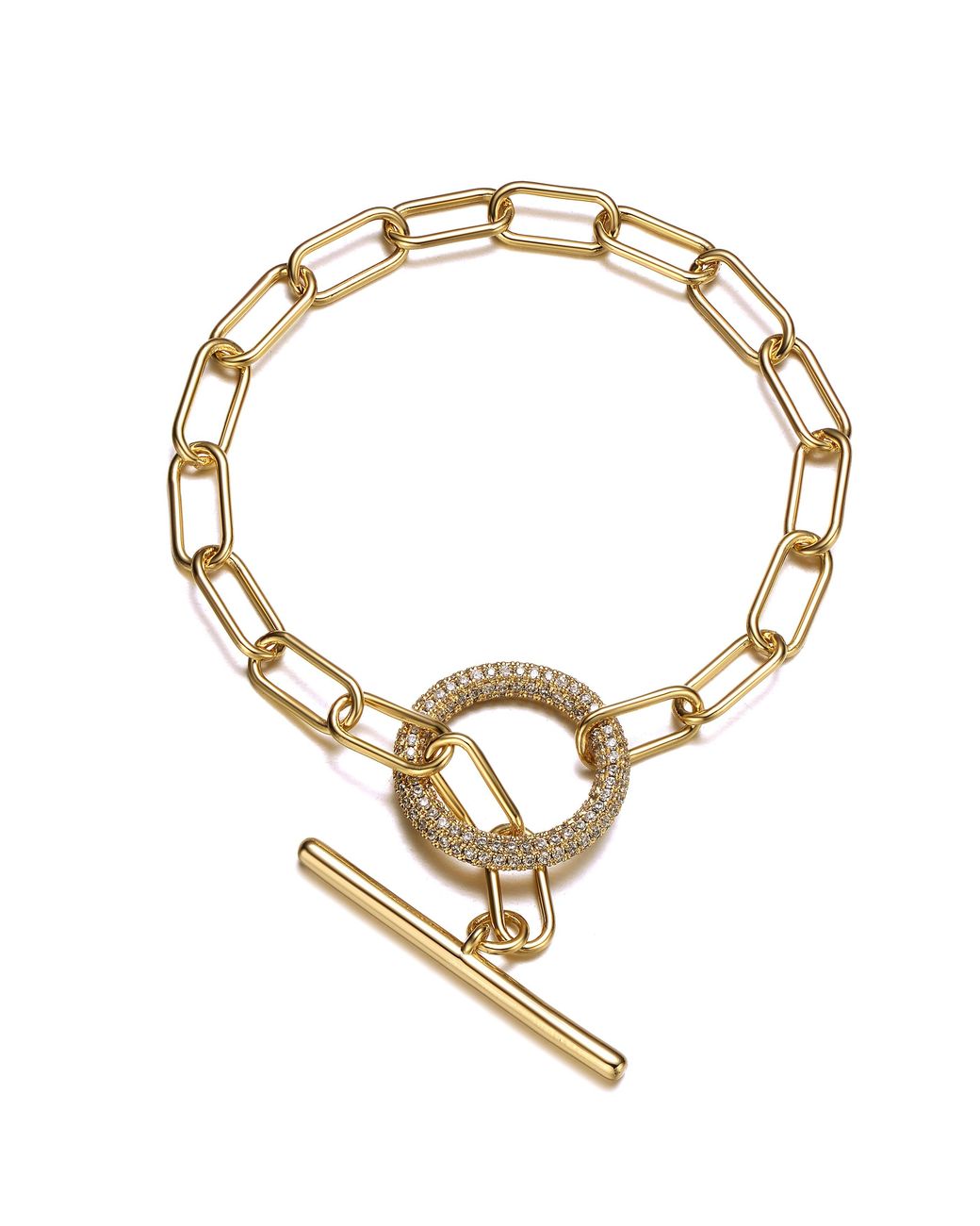 Genevive Jewelry Metallic Rachel Glauber Plated With Cubic Zirconia Oversized Toggle Clasp Elongated Oval Cable Link Bracelet