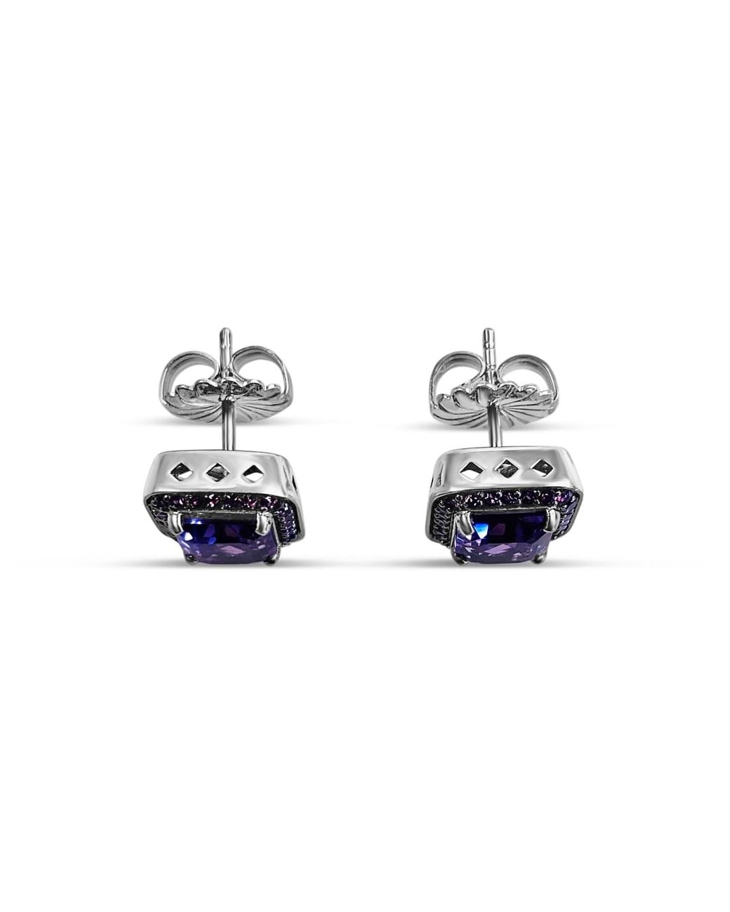 Bellus Domina Blue Sterling Amethyst & Cubic Zirconia Square Earrings