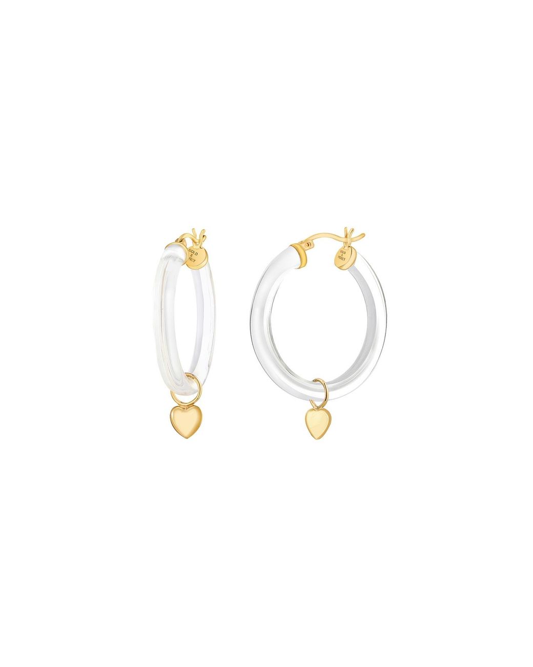 Gold & Honey Metallic Heart Charm Hoop Earrings
