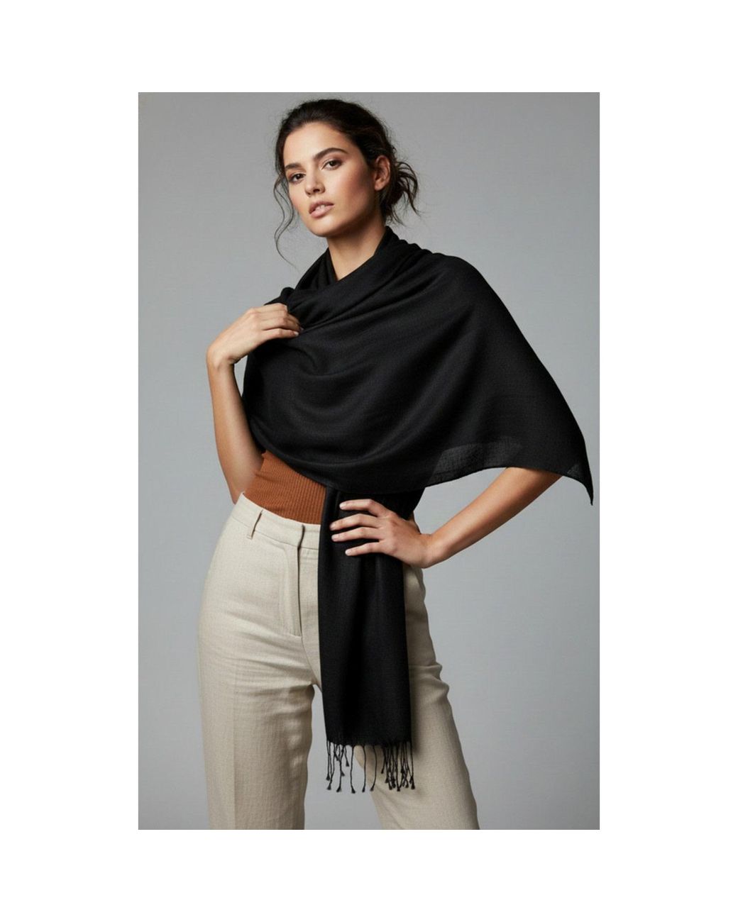 Saachi Black Arielle Summer Ombre Cashmere Pashmina Scarf