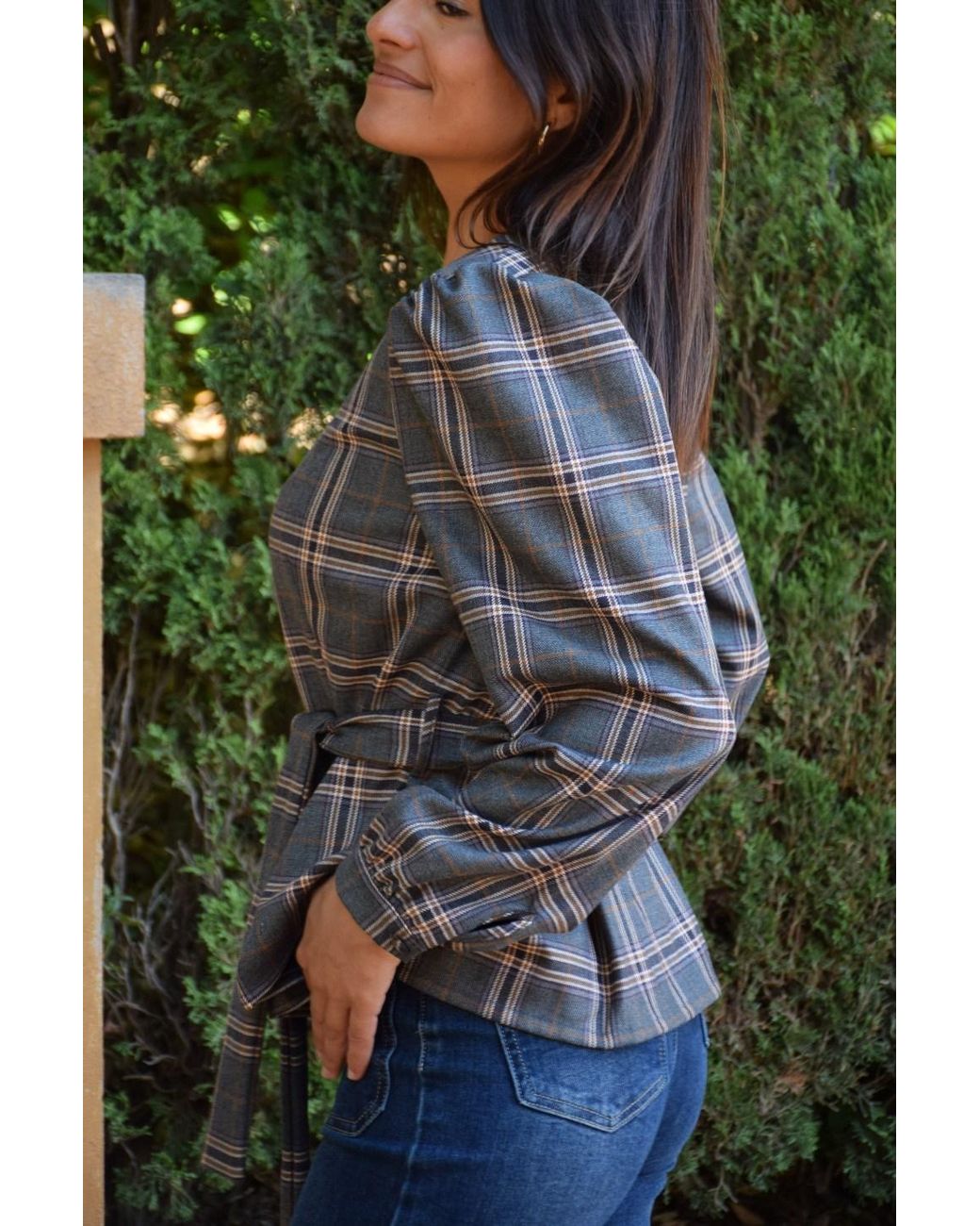 Mind Traveler Gray Beth Checked Blouse