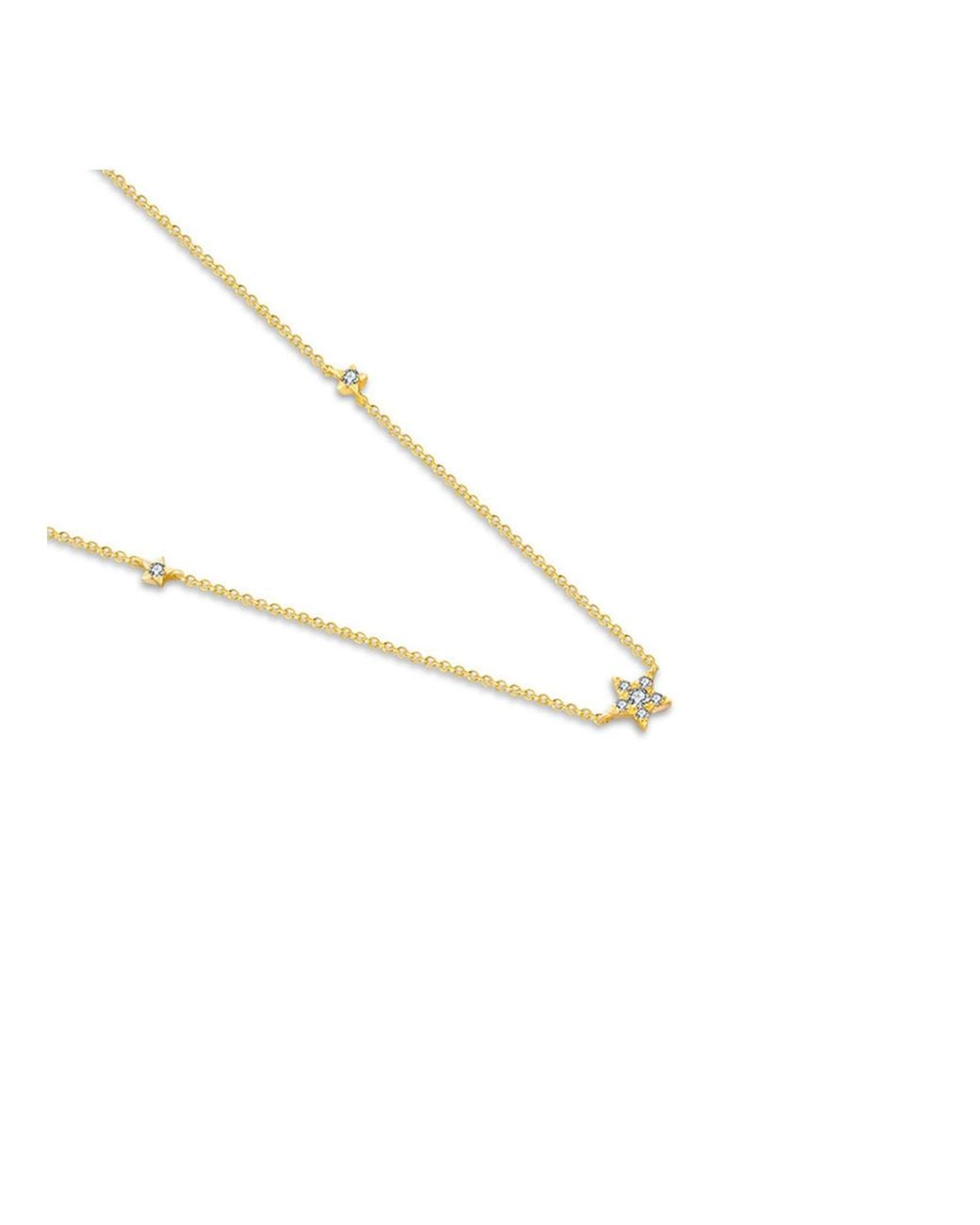 Genevieve Collection Metallic 18k Yellow Gold Triple Star Shape Diamond Necklace / Choker