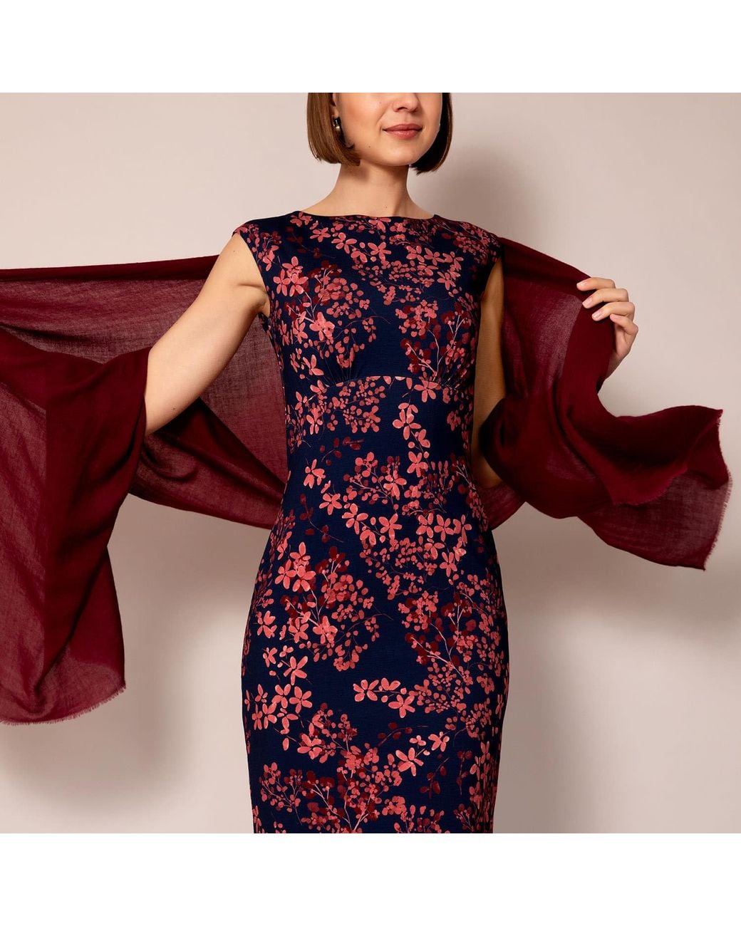 Alie Street London Red Aurielle Silk Wool Scarf Deep Wine