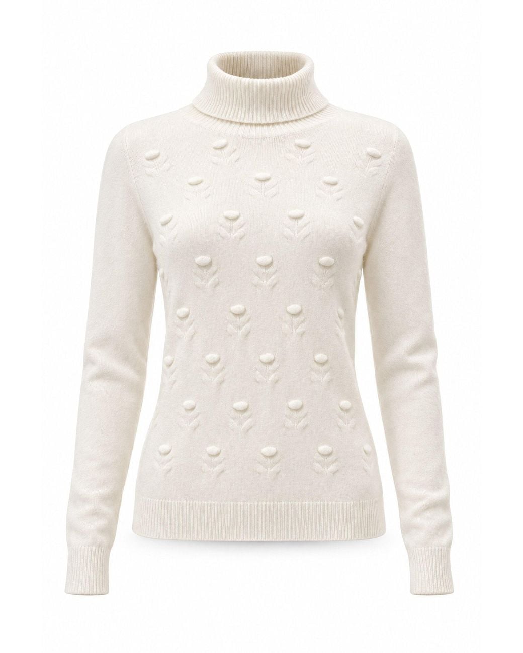 James Lakeland White Cream Floral Roll Neck Jumper