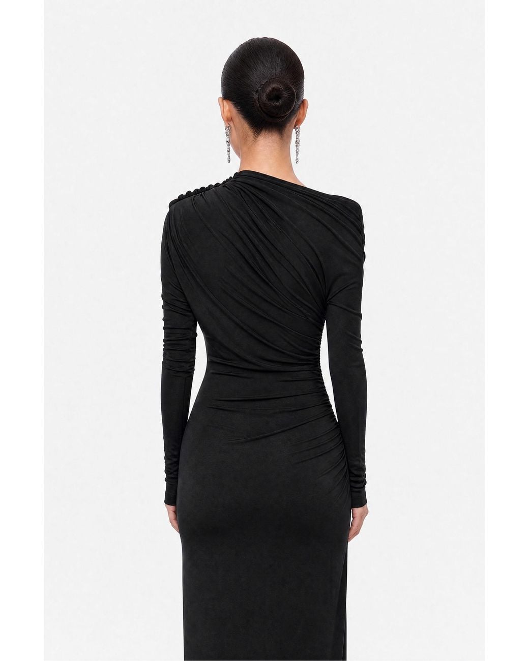 Nocturne Black Asymmetric Draped Maxi Dress