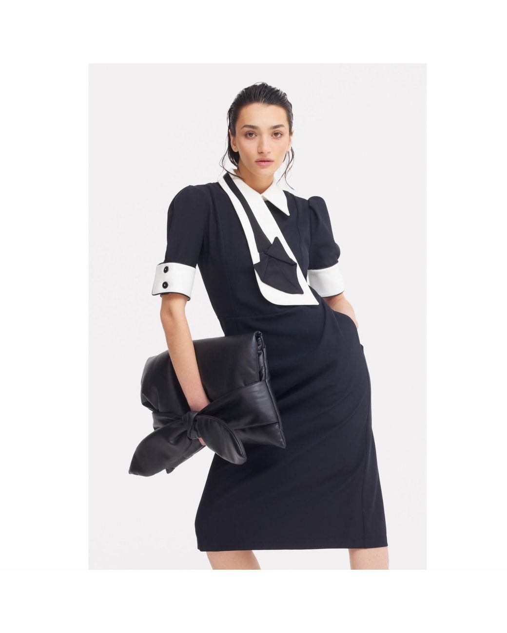Julia Allert Black Formal Fitted Dress With Collar