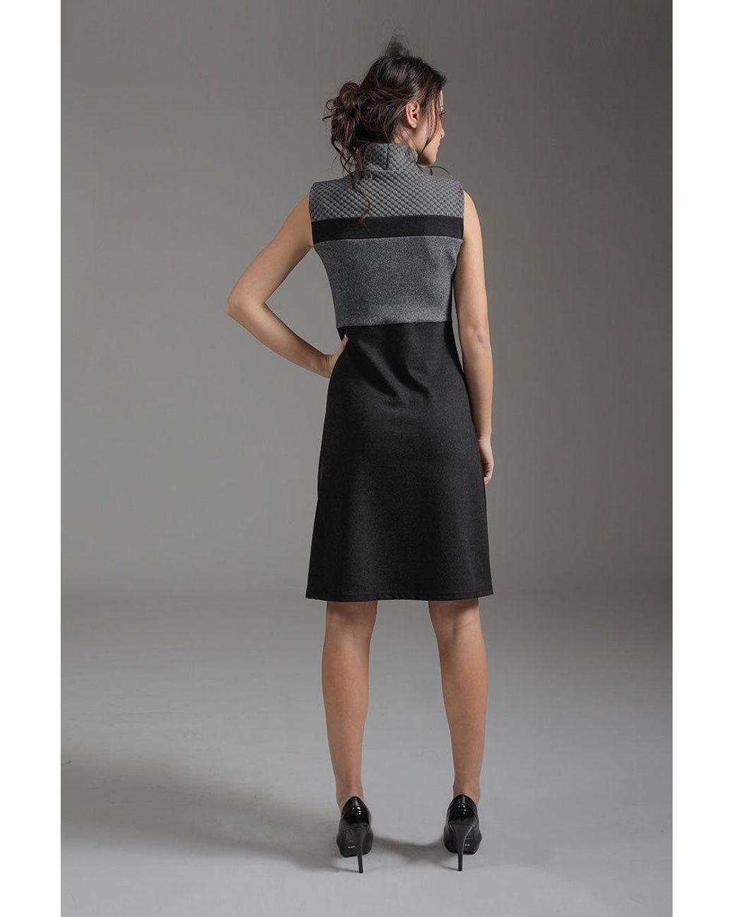 Conquista Black Three Fabric Sleeveless Jersey Dress