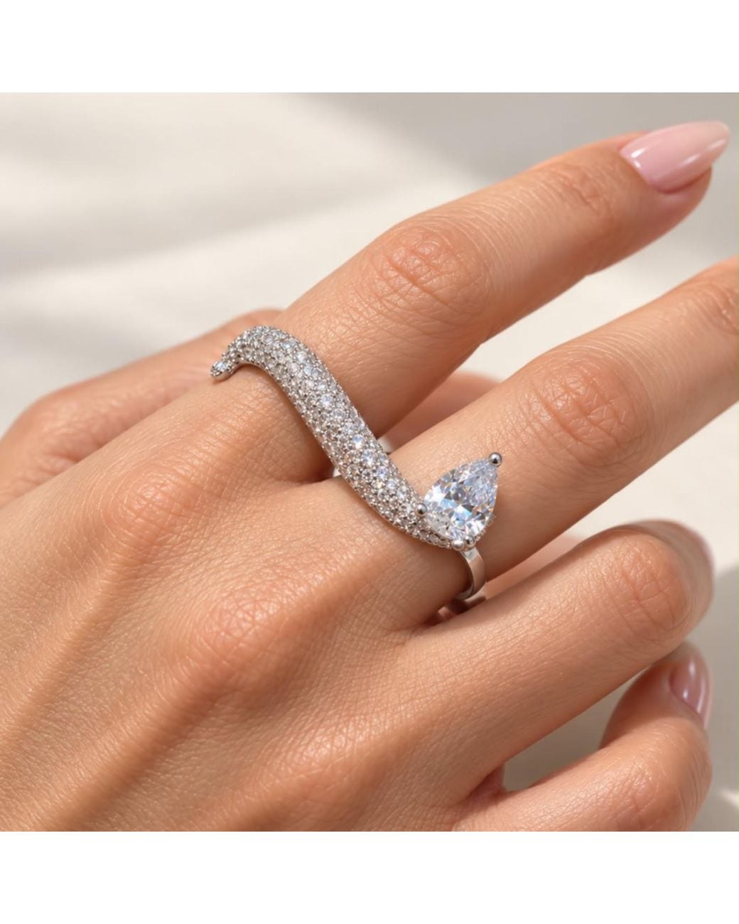 SHYMI Metallic Pave Pear Double Finger Ring