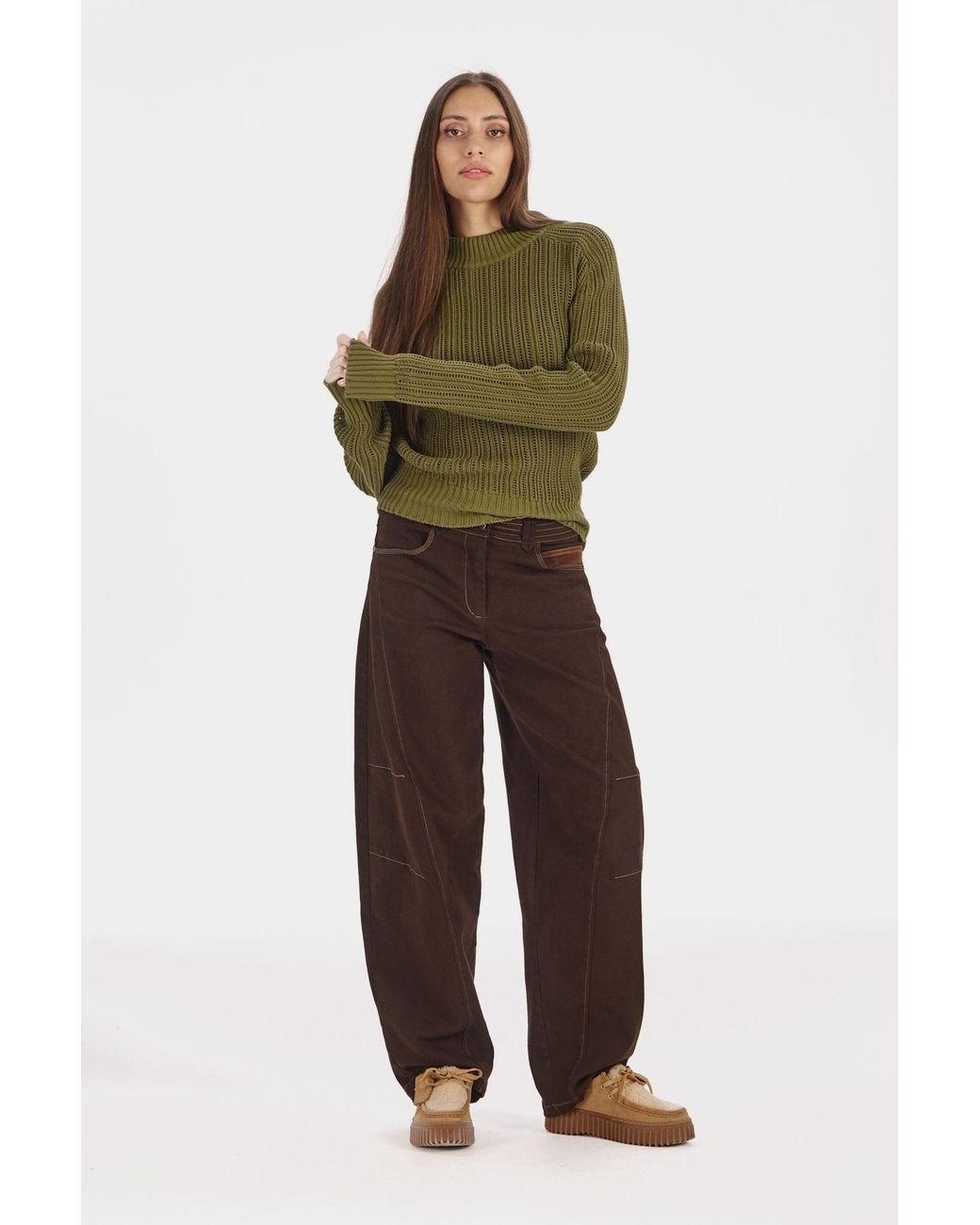 Komodo Brown Amelia Organic Cotton Barel Leg Trouser