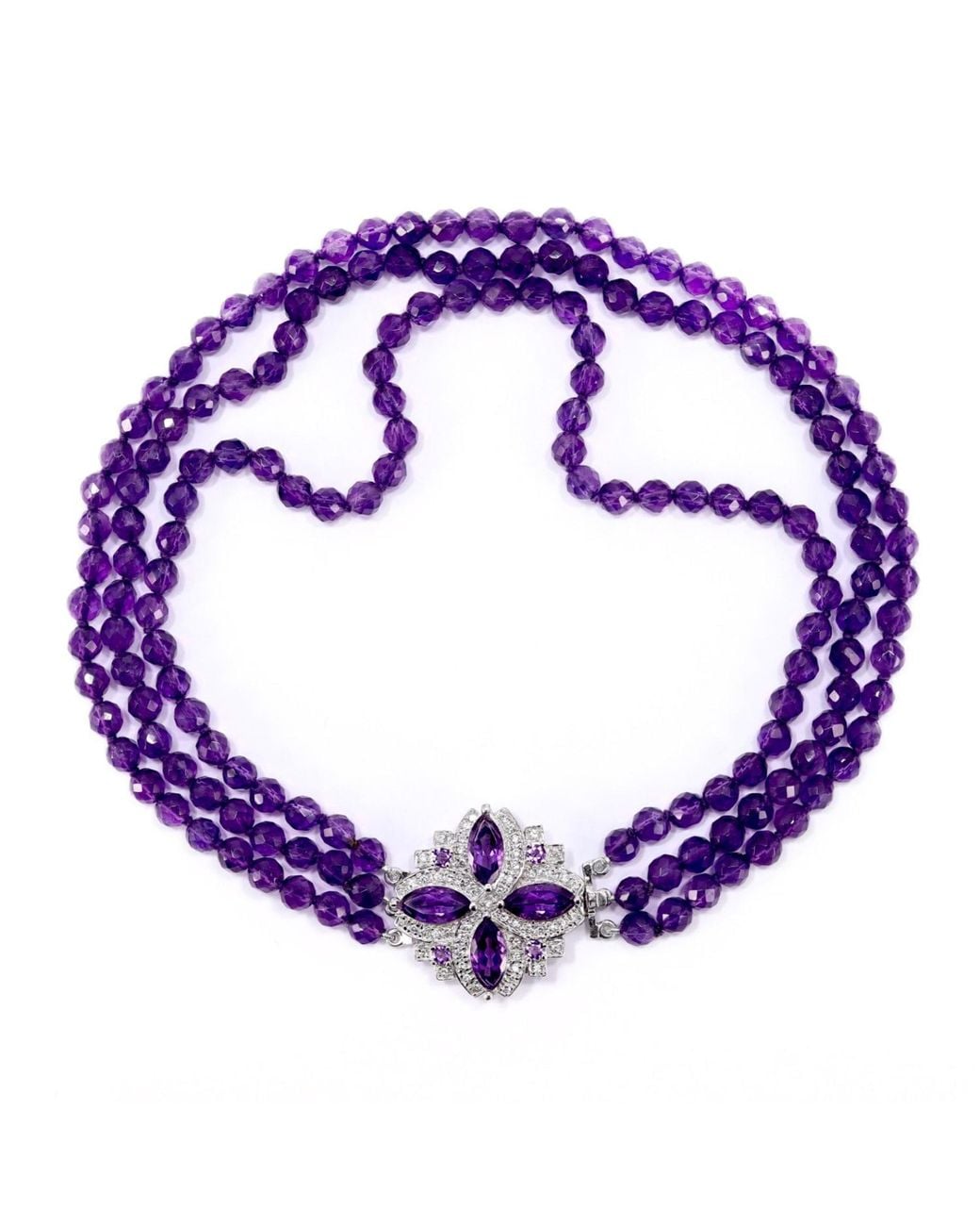 Mineralgems•Studio Purple Three-Strand Amethyst Choker With Front Jewel Clasp