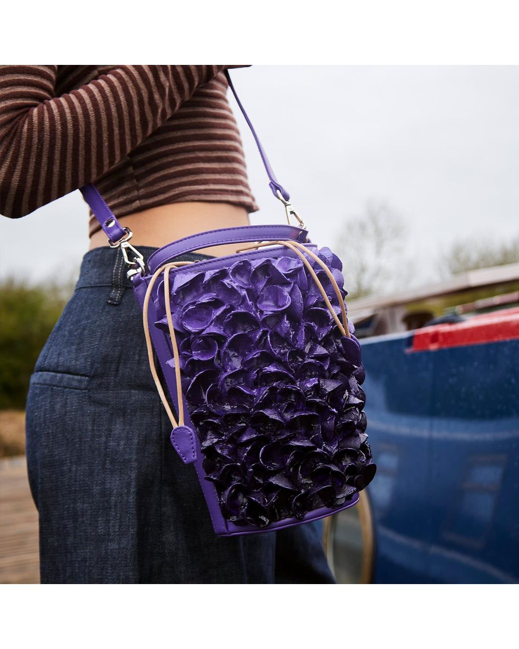 F3Rog by Rana Purple The Crossbody Coral Bucket Bag With A Shoulder Strap