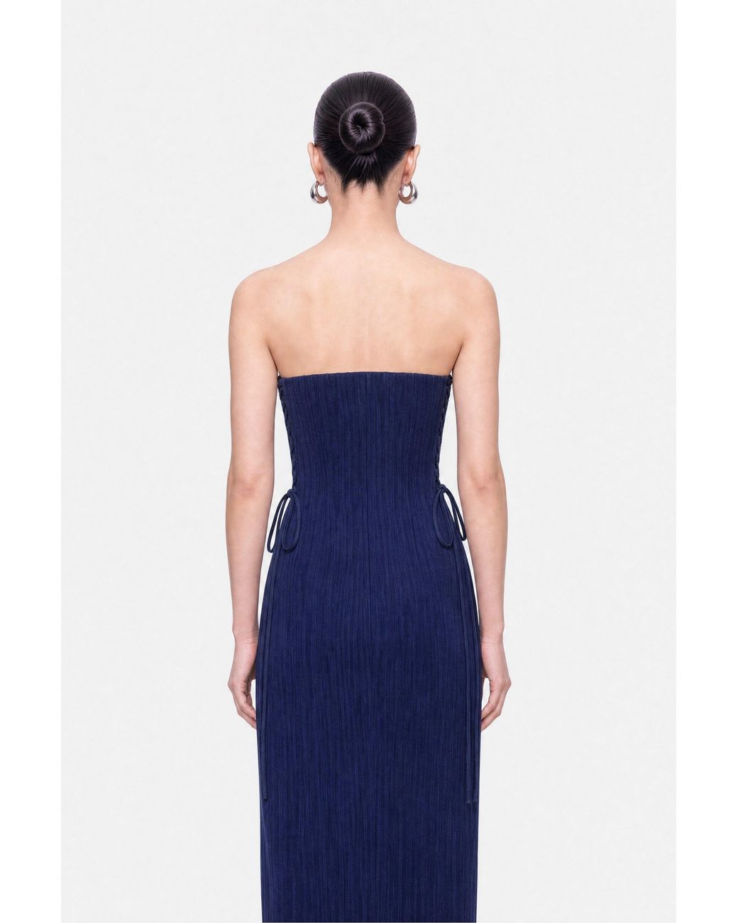 Nocturne Blue Strapless Lace-Up Midi Dress