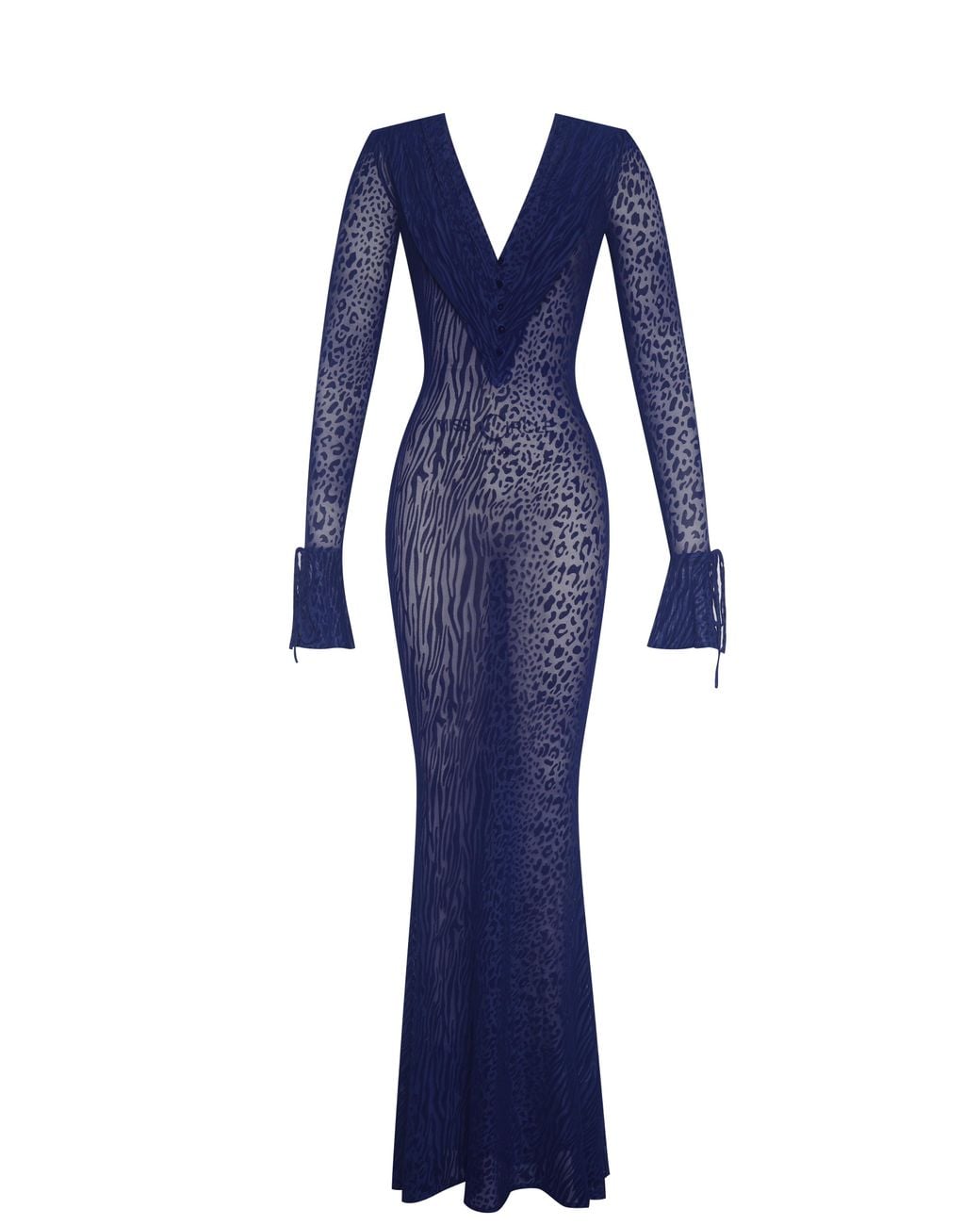 Miss Circle New York Blue Ilyse V-Neck Plunge Animal Print Mermaid Hem Maxi Dress