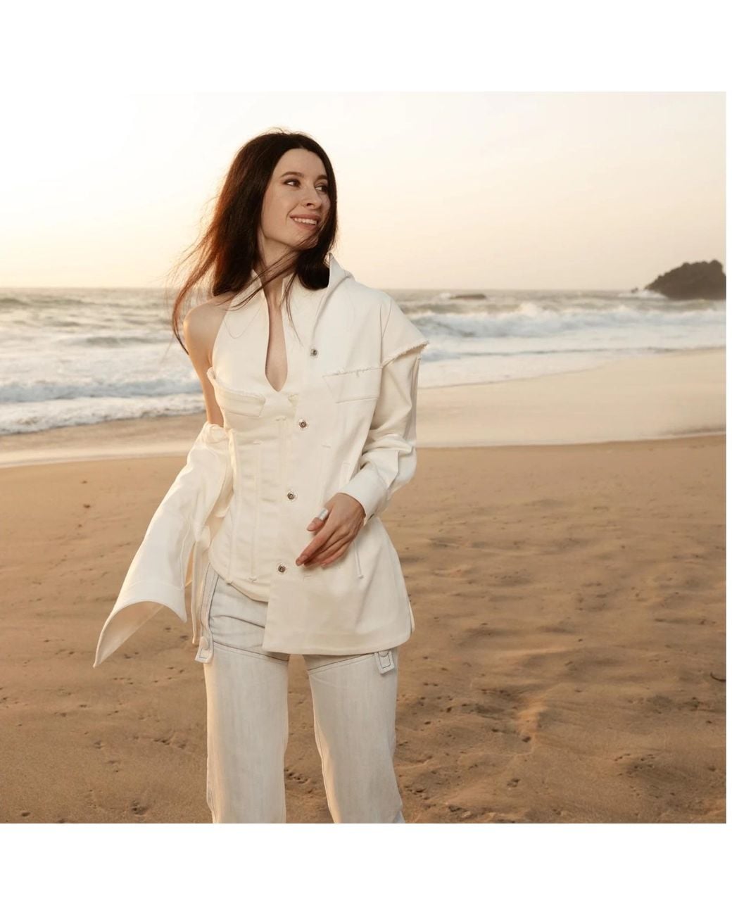 Khris K White Milky Oversized Structured Denim Jacket