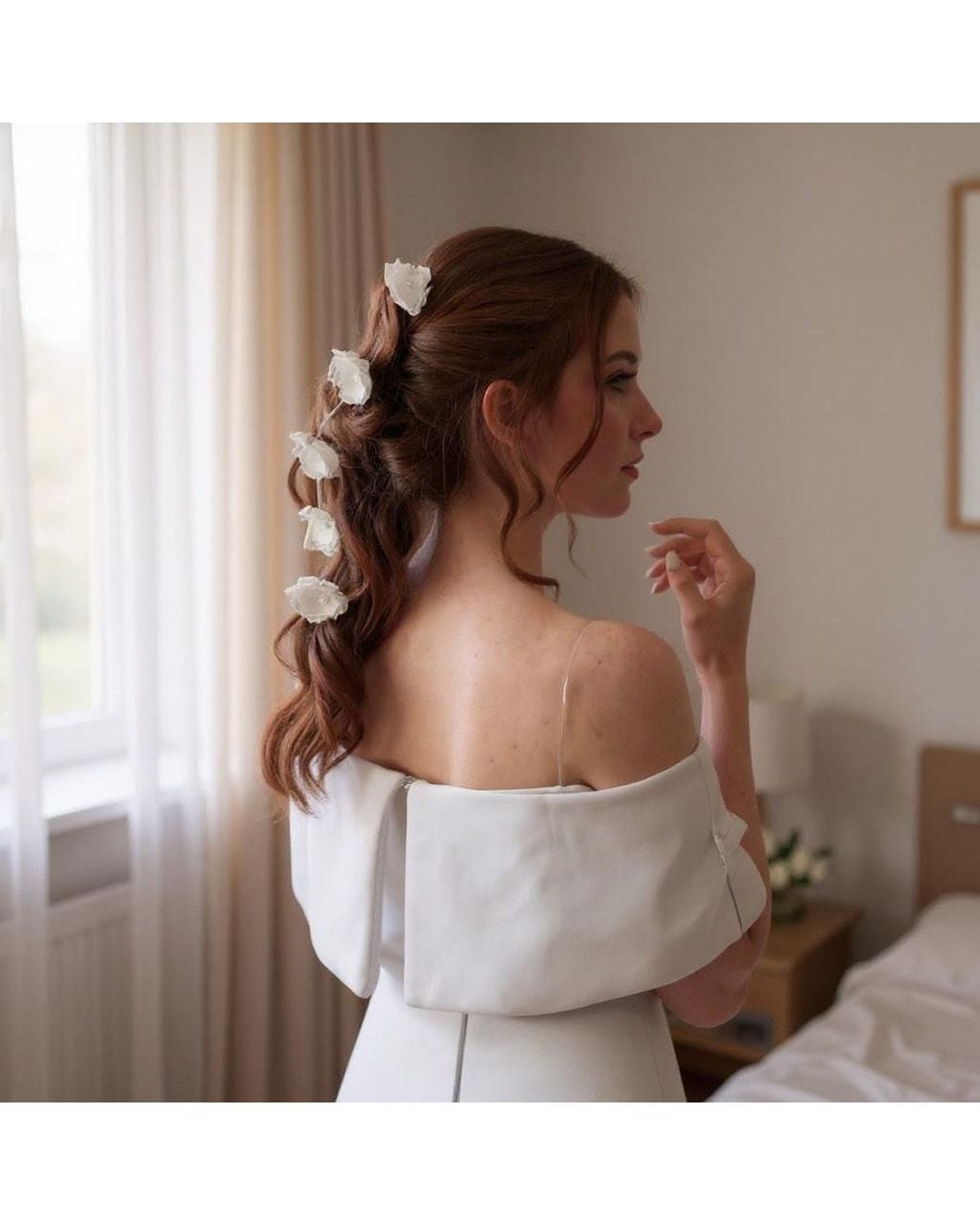 Yeva Sebastia White Chiffon Flower Hair Pin