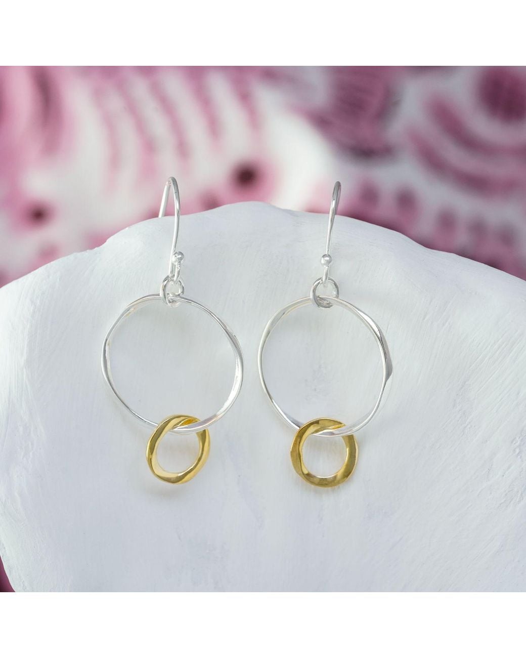 Isla Silver Metallic Handmade Two Tone & Loop Earrings
