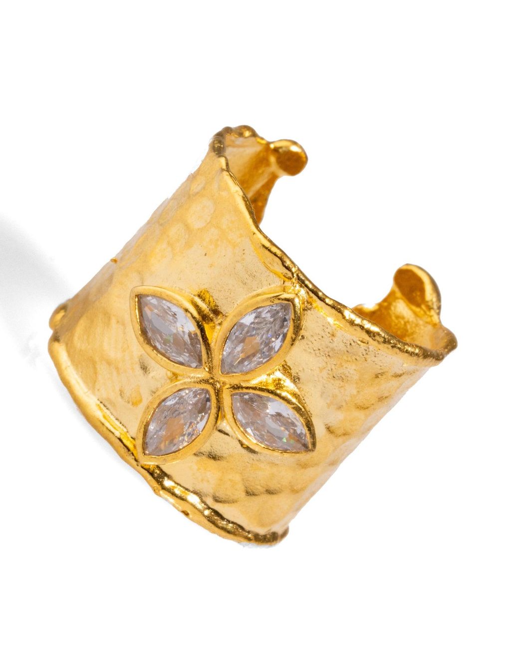 Ebru Jewelry Yellow Diamond & Band Floral Chunky Cuff Ring