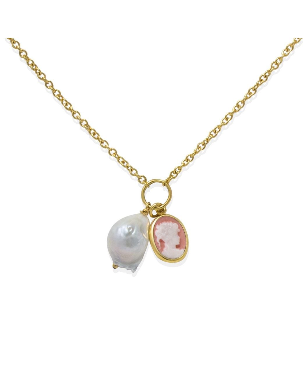 Vintouch Italy Metallic Cameo With A Pearl Necklace