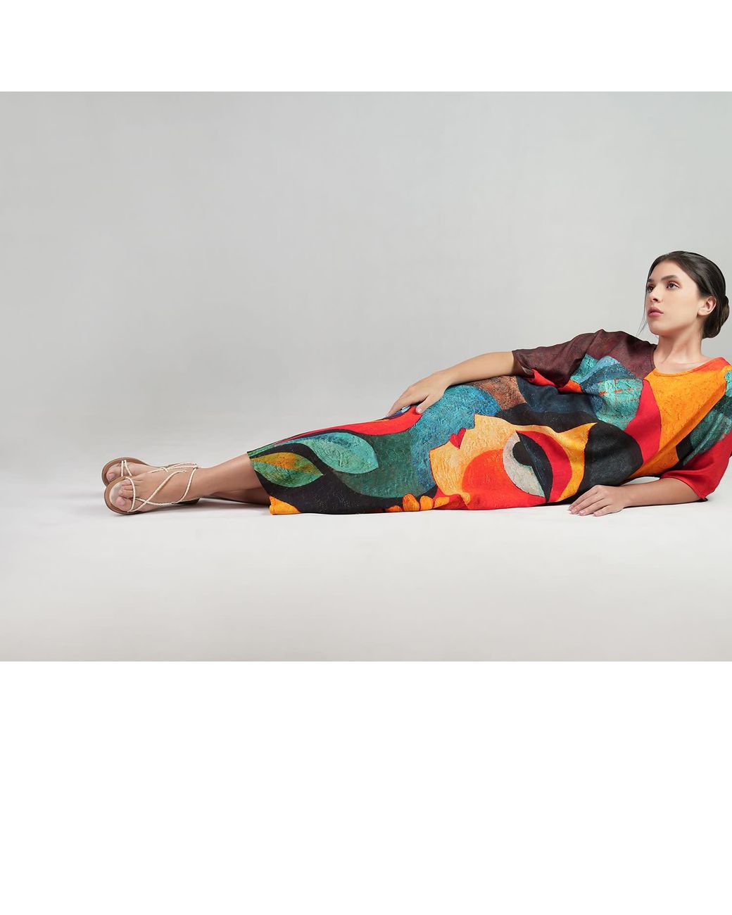 DHARA SHETH DUBAI Blue Muse Abstract Art Kaftan Maxi Dress