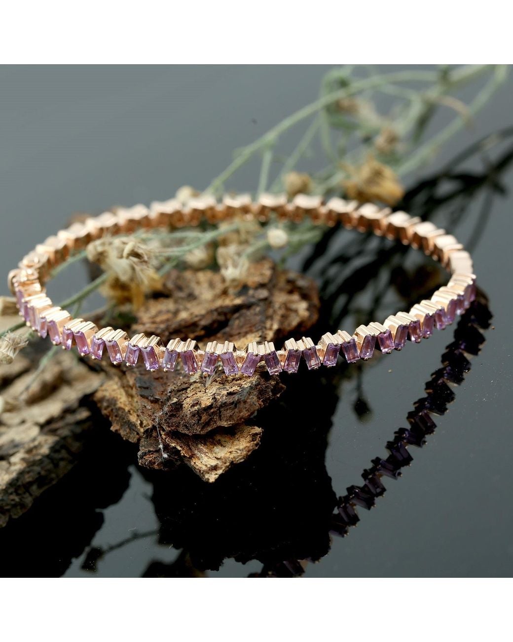 Artisan Pink Baguette Cut Sapphire Gemstone Bangle