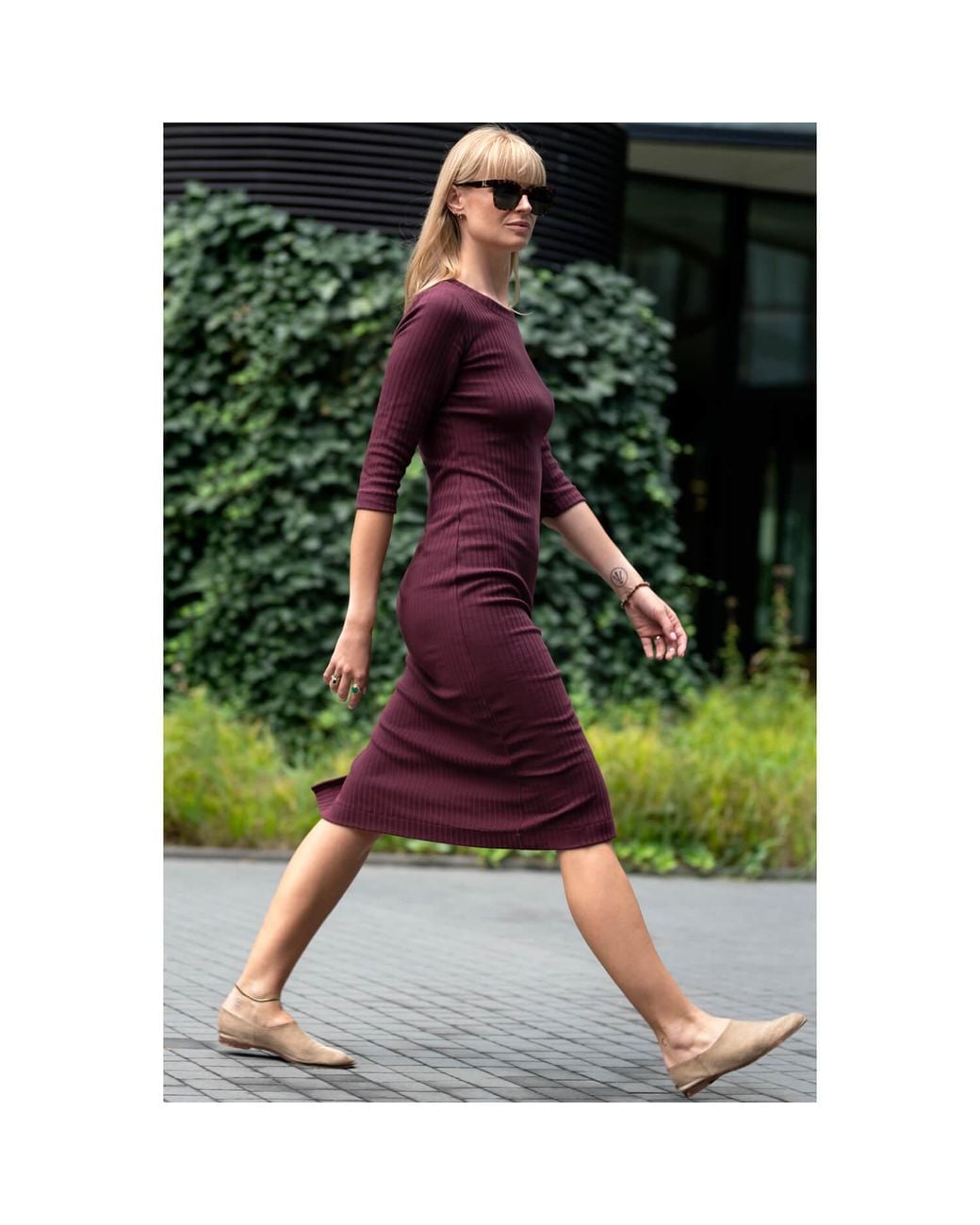 Oh!Zuza Purple Echo Ribbed Cotton Midi Dress –