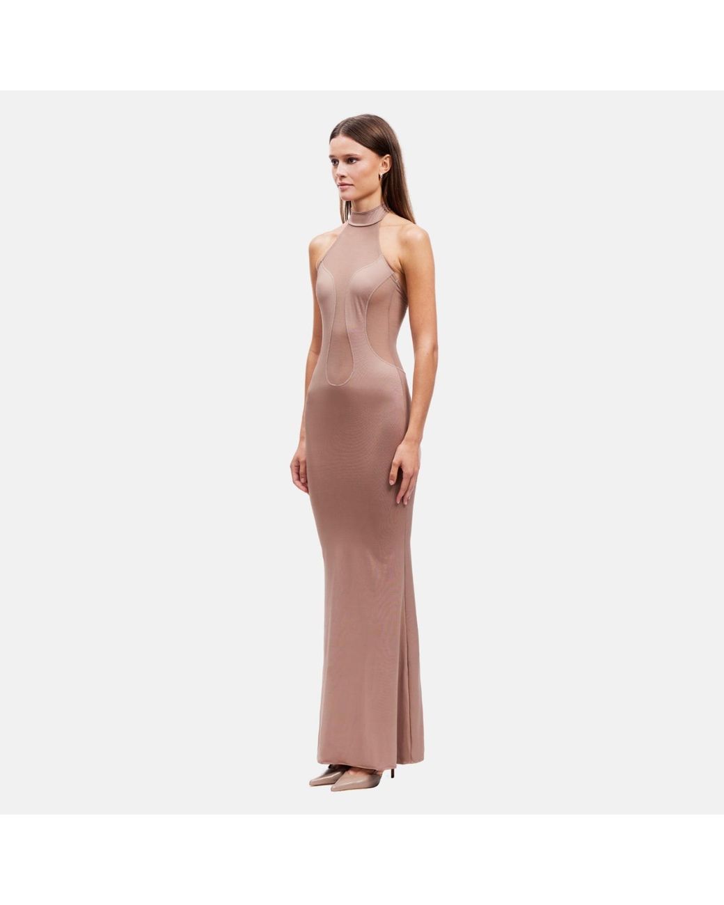 OW Collection Brown Neutrals Selia Bodycon Maxi Dress