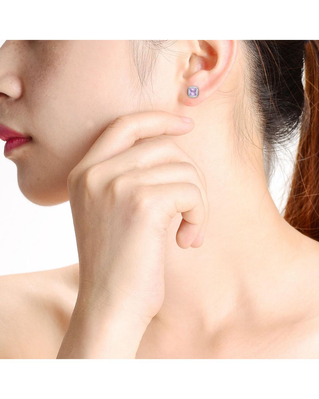Genevive Jewelry Purple Rachel Glauber Plated Square Stud Earrings With Cubic Zirconia