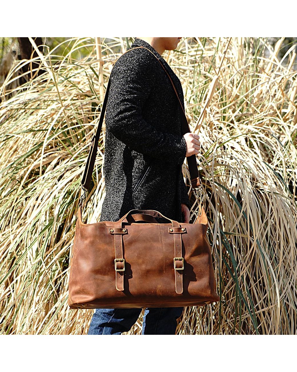 Touri Brown Large Genuine Leather Holdall for men
