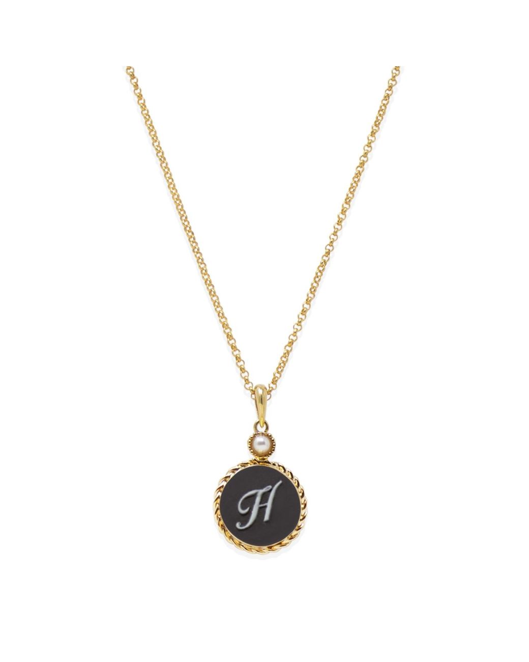 Vintouch Italy Metallic Gold Vermeil Black Cameo Initial Necklace