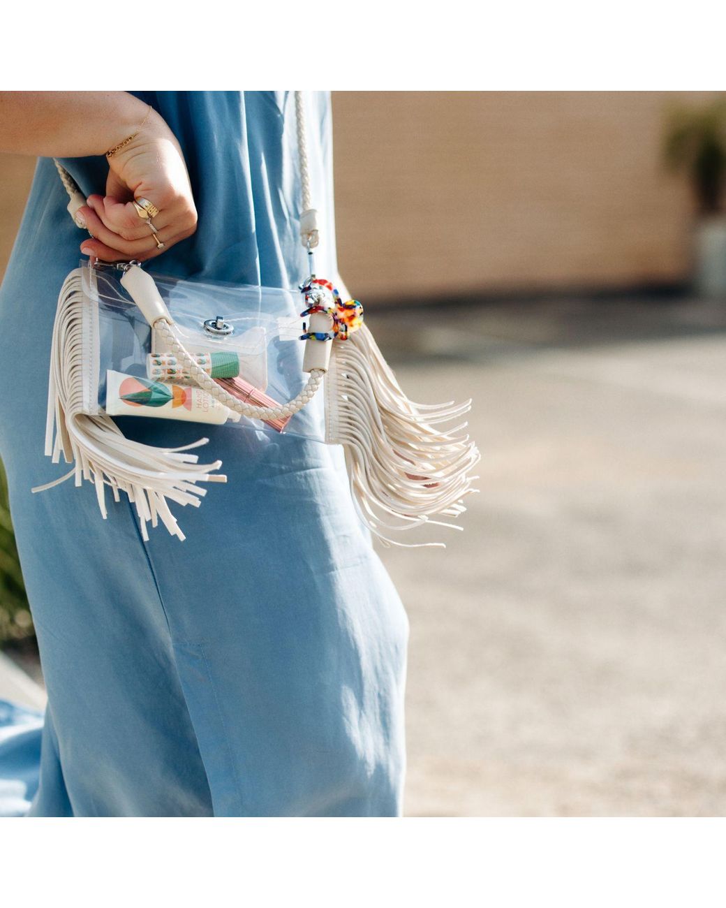 PAIGE Metallic Clear Fringe Crossbody