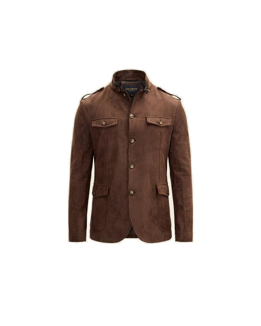 Ron Tomson Brown Microsuede Lightweight Safari Jacket for men
