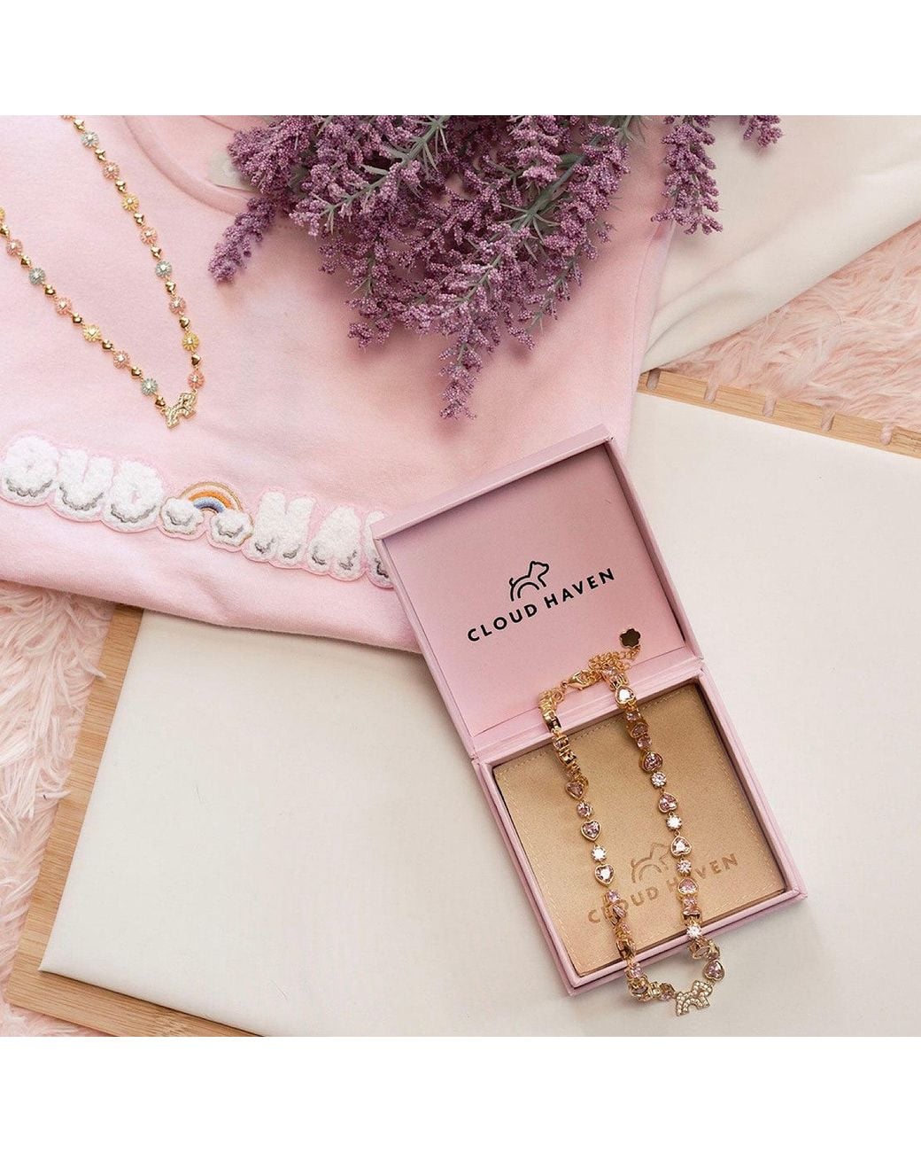Cloud Haven Metallic Heart Crystal Logo Necklace