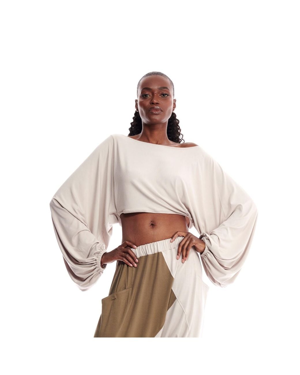 carlton jones Gray Cyclades Bamboo Cropped Sleeves