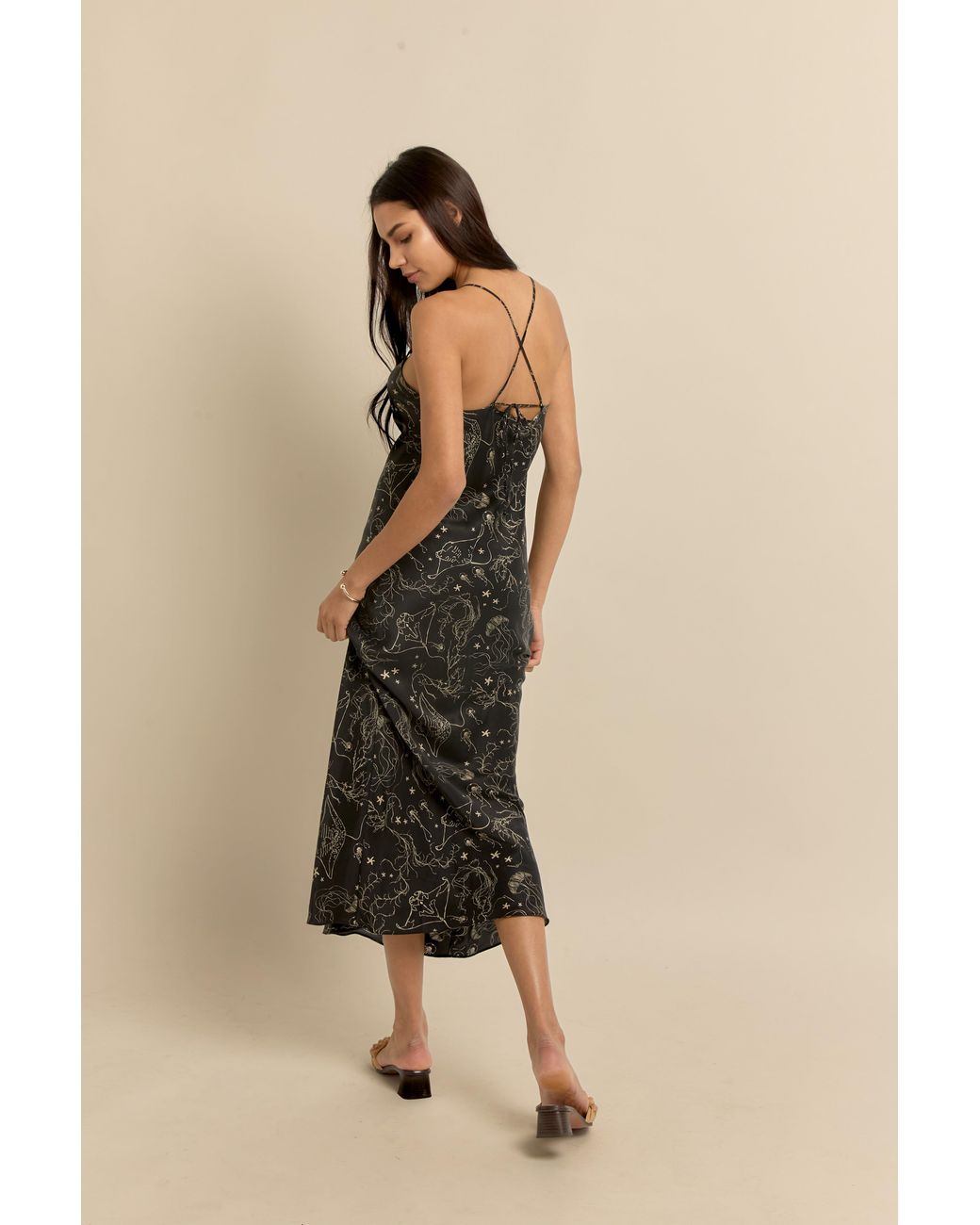 Lily Rou Black Silk Ray Midi Slip Dress