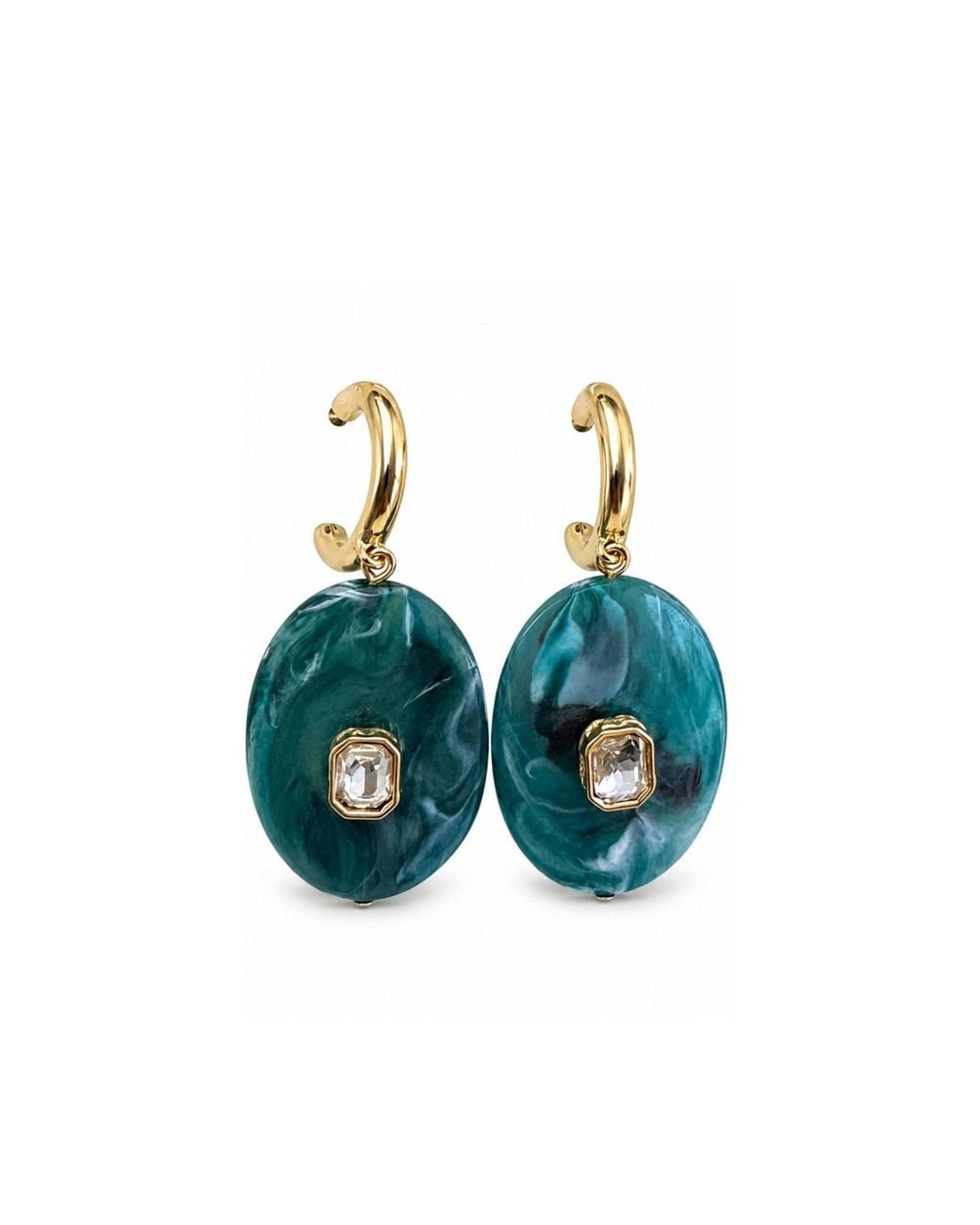 Saachi Blue Marble Disc Crystal Hoop Earrings